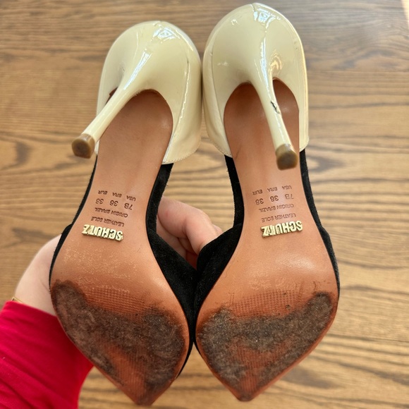 Schultz black and cream suede and patent leather heels size 7 - Picture 6 of 11